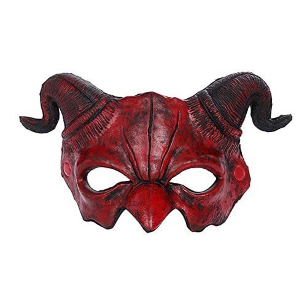 6095 Adults Red Halloween Devil Horns Mask Scary Demon Monster Ghost Half